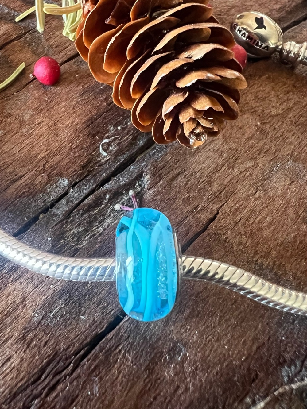 New Chamilia Murano Glass Blue Ribbon Turquoise Ocean Waves Beach